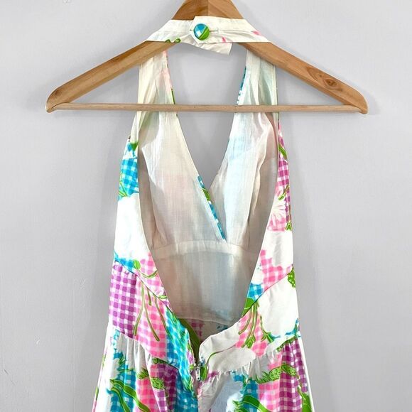 Vintage Gregg Draddy Floral Gingham Halter Neck Maxi Dress - Picture 4 of 7